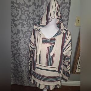 Original Senior Lopez Mens L Multicolor Striped Long Sleeves Baja Hoodie Sweater